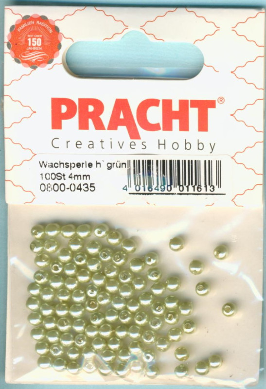 08000435 Wachsperlen 4mm hellgrün 100 Stück in Packung