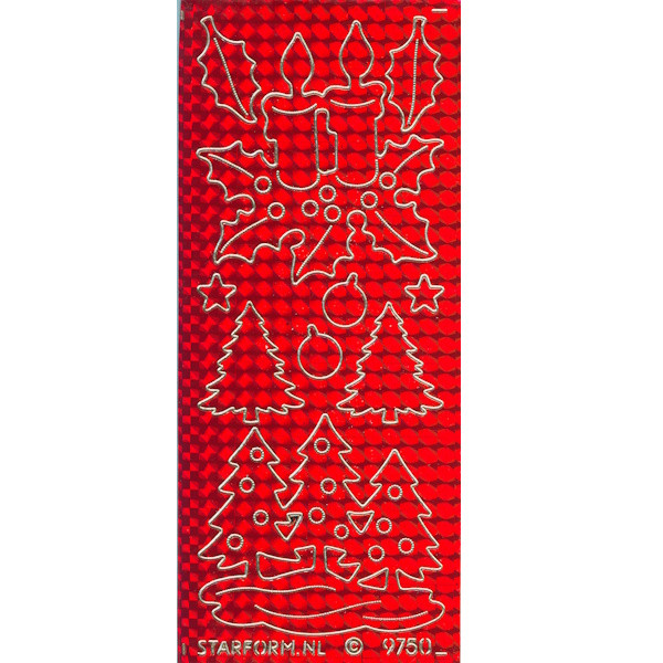 9750r Sticker Weihnachtssymbole rot hologramm