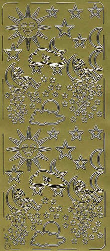 pu077g Sticker Sonne Mond Sterne II gold