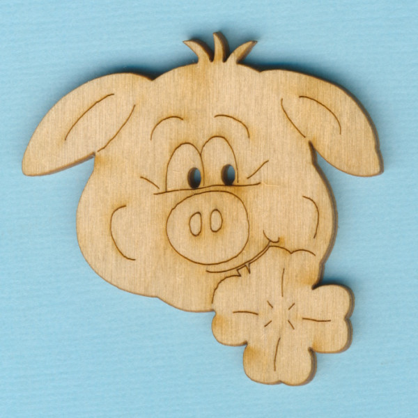 bth9404 Holzknopf Schweinekopf mit Kleeblatt 5cm