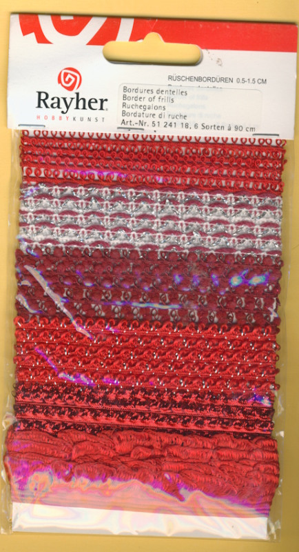 5124118 Rayher Rüschenbordüren 0,5-1,5cm rot 6x90cm