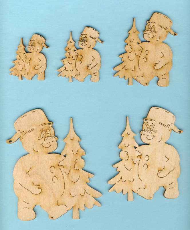 Holz-Deko Schneemann mit Topf und Baum