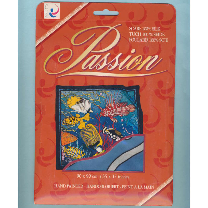 psc157 Handbemaltes Seidentuch Sea Fish 90x90cm