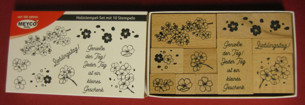 65419 Holzstempel Set Blüten mit 10 Stempeln