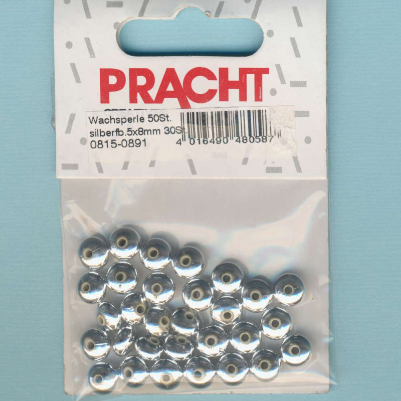 0815-0891 Wachsperlen Scheiben 5x8mm silber 30 Stück