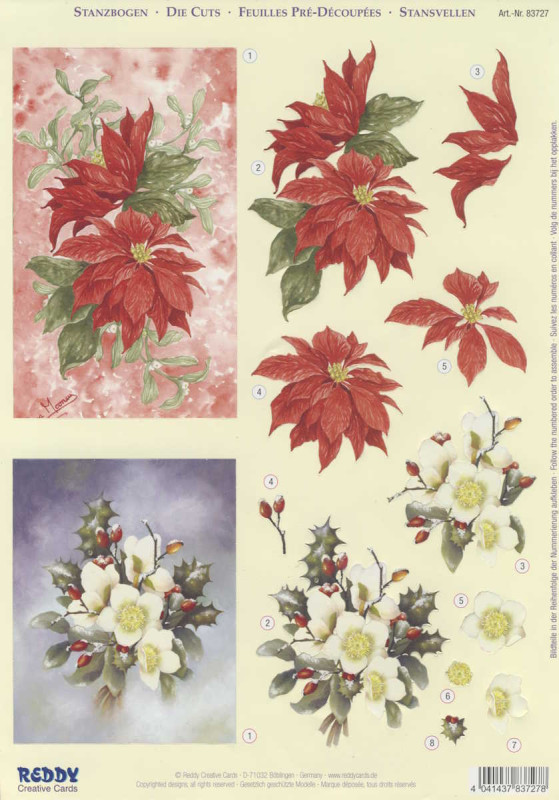 83727 3D Stanzbogen A4 Weihnachtsblumen 2