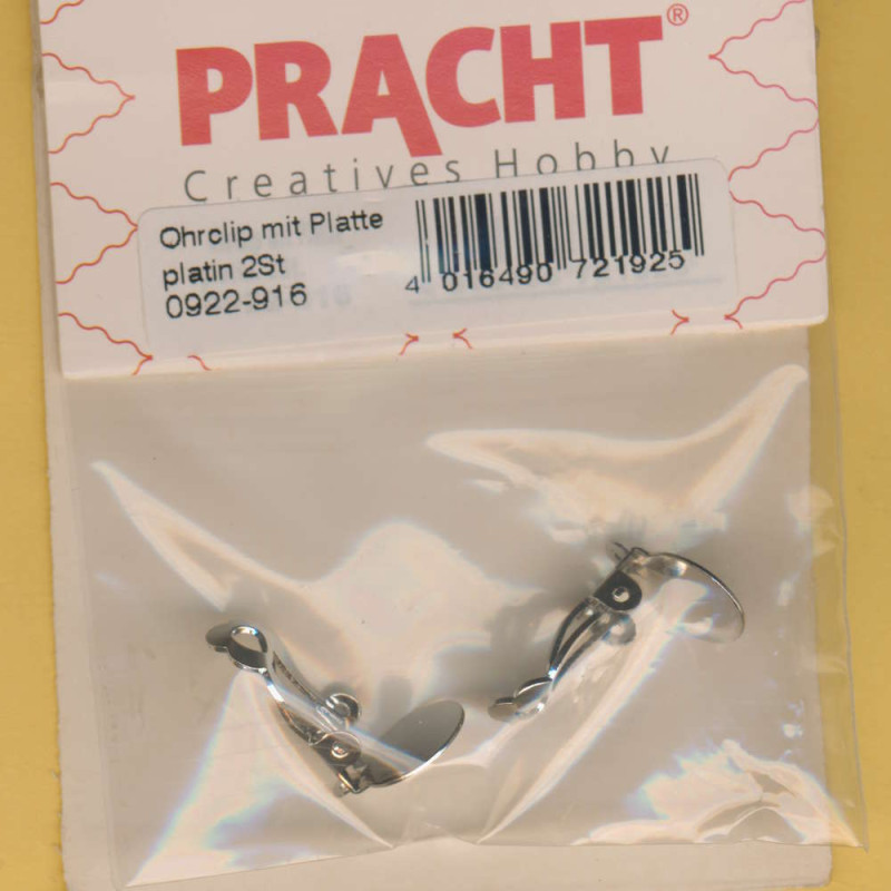 0922-916 Ohrclip mit 10mm Platte und Öse platin 2 Stück