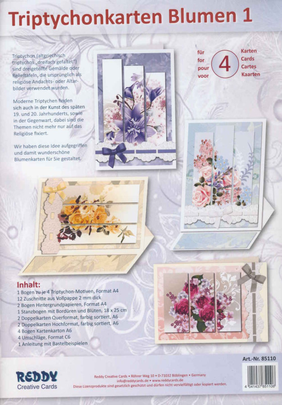 85110 Bastelset Triptychonkarten Blumen 1