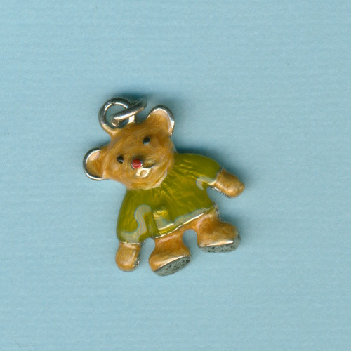 72021525 Metall Anhänger Teddybär mit hellgrüner Jacke 20mm