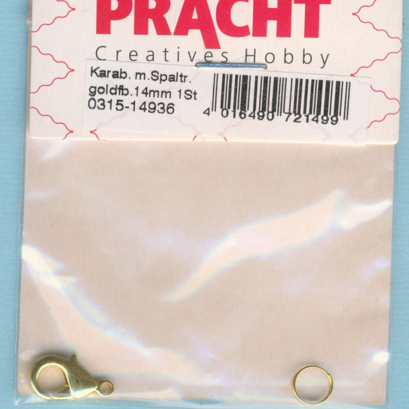 0315-14936 Karabiner mit Spaltring 14mm goldfarben