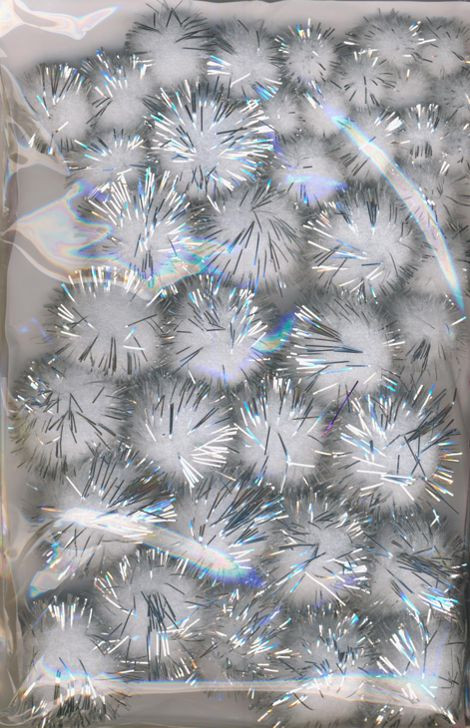 Pompons weiß silber metallic 10, 15, 20, 25mm