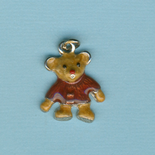 72021526 Metall Anhänger Teddybär mit dunkelroter Jacke 20mm
