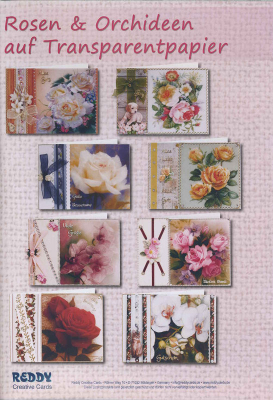85121 Karten Bastelset Rosen und Orchideen auf Transparentpapier