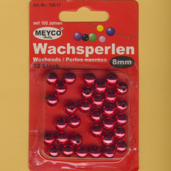 108-17 Wachsperlen 8mm rot metallic 32 Stück