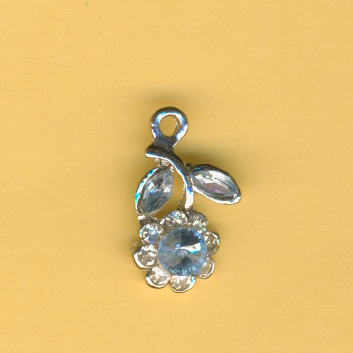 22614001 Metallanhänger Blume mit Strasssteinen 20x15mm silber hellblau