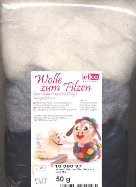 1008097 Filzwolle schwarz-mix 50g