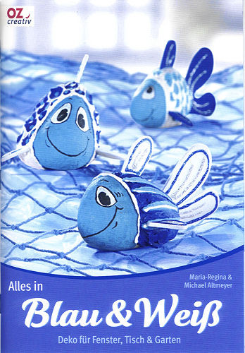 oz2135 Buch Blau und Weiß Deko für Fenster Tisch und Garten