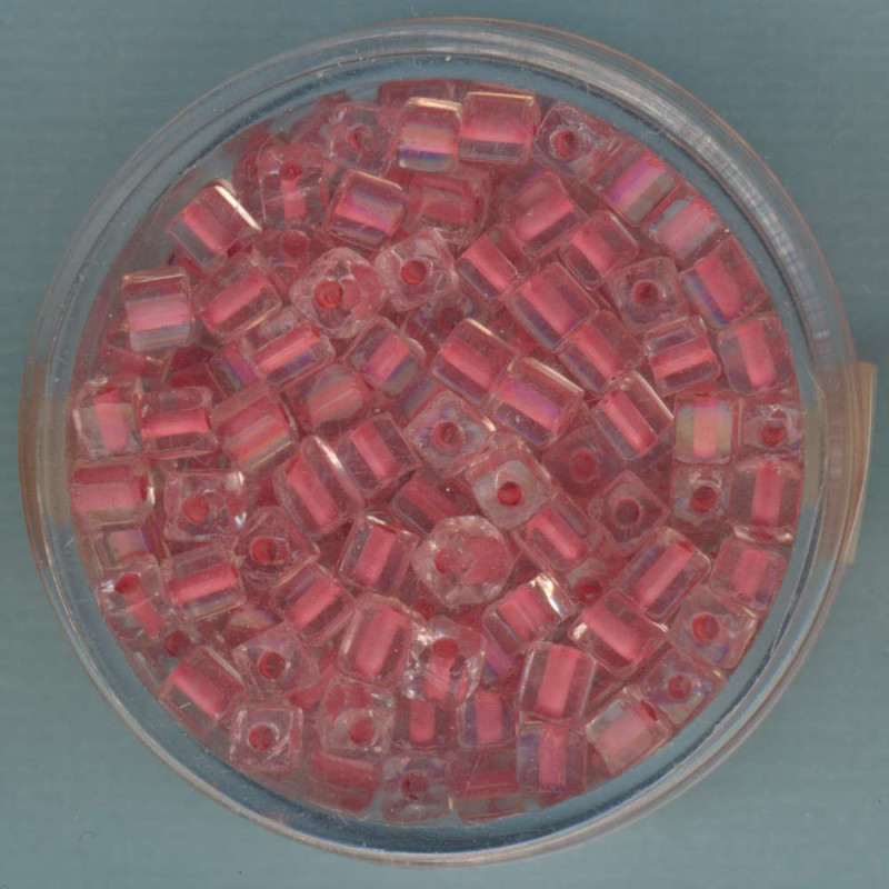 9643-234 Glasperlen Würfel 3mm hellrot Farbeinzug 20g