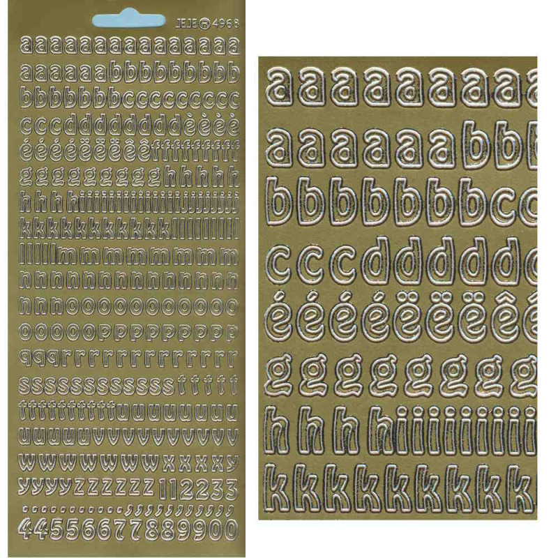 1500559 Sticker kleine Buchstaben und Zahlen gold