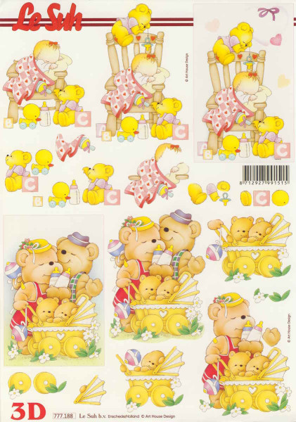 777188 3D Motivbogen A4 Teddy-Familie