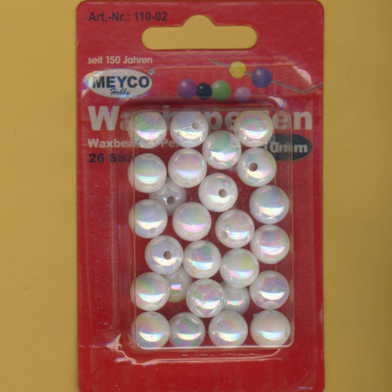 110-02 Wachsperlen 10mm weiß irisierend 26 Stück
