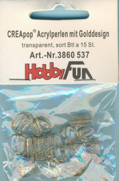 3860537 Acrylperlen Sortiment mit Golddesign transparent 15 Stück