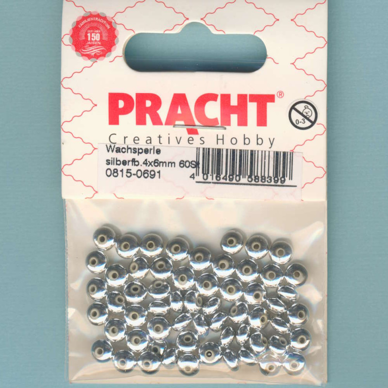 0815-0691 Wachsperlen Scheiben 4x6mm silber 60 Stück