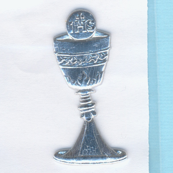 7034921 Wachsdekor Kelch mit Hostie silber 45mm