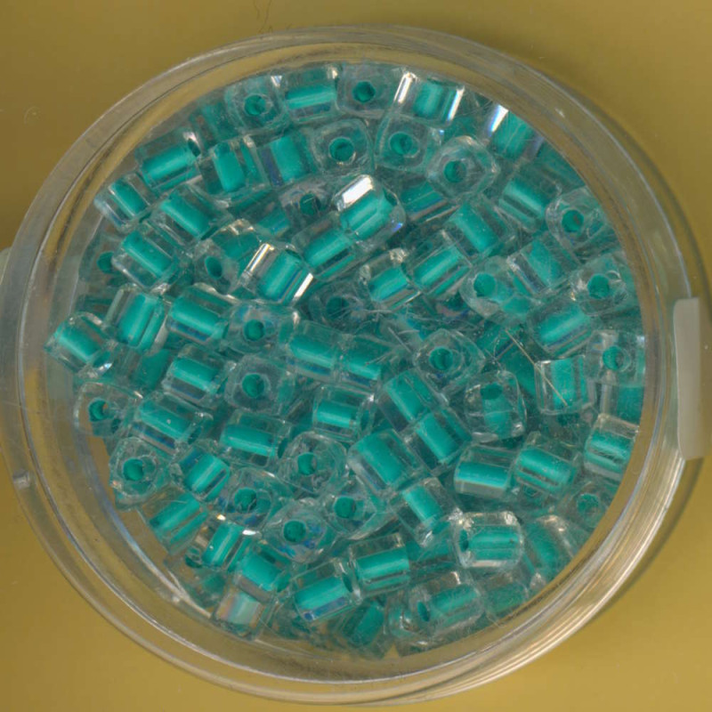 9643-084 Glasperlen Würfel 3mm türkisgrün Farbeinzug 20g