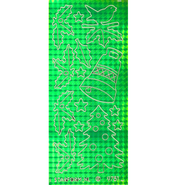 9751gr Sticker Weihnachtssymbole hellgrün hologramm