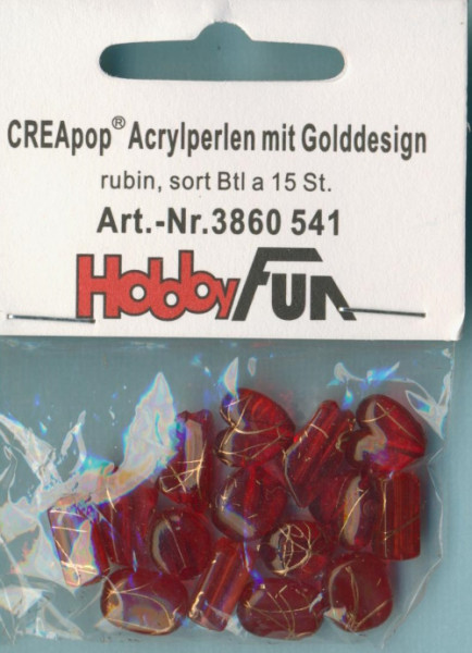 3860541 Acrylperlen Sortiment mit Golddesign rubin 15 Stück