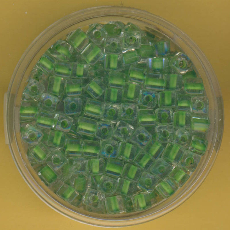 9643-034 Glasperlen Würfel 3mm grün Farbeinzug 20g
