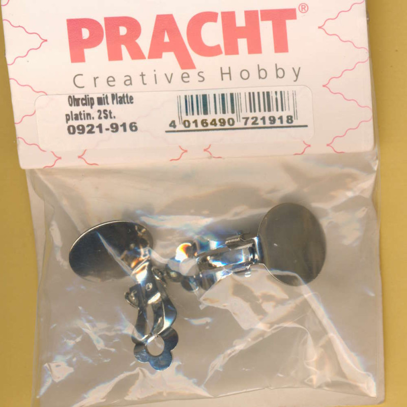 0921-916 Ohrclip mit 15mm Platte platin 2 Stück