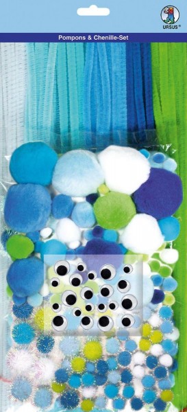 Pompons & Chenille-Set Blau-Mix