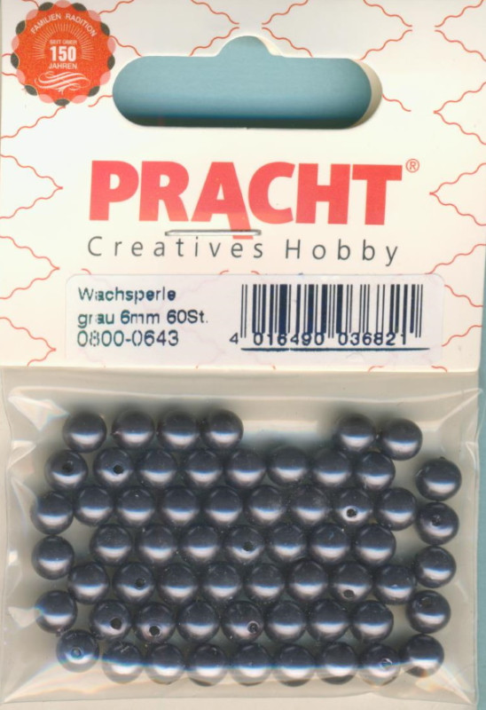 08000643 Wachsperlen 6mm grau 60 Stück