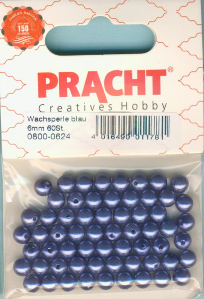 08000624 Wachsperlen 6mm blau 60 Stück in Packung