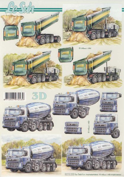8215335 3D Motivbogen A4 Kipper und Betonmischer