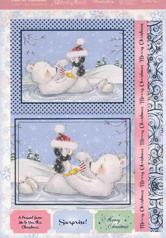 111075 Karten Bastelset Eisbär mit Pinguin weihnachtlich