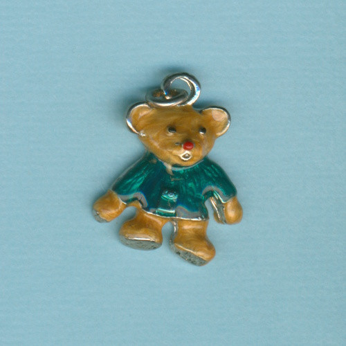72021524 Metall Anhänger Teddybär mit grüner Jacke 20mm