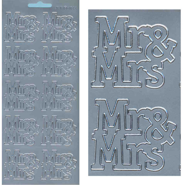 4044s Sticker Hochzeit Mr und Mrs 2 silber