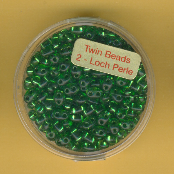 9671-05494 Glasperlen Twin Beads 2,5x5mm emerald silbereinzug 12g