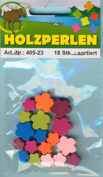 40523 Holzperlen Blüten bunt 18 Stück