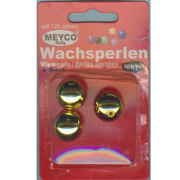 118-16 Wachsperlen 18mm gold 3 Stück