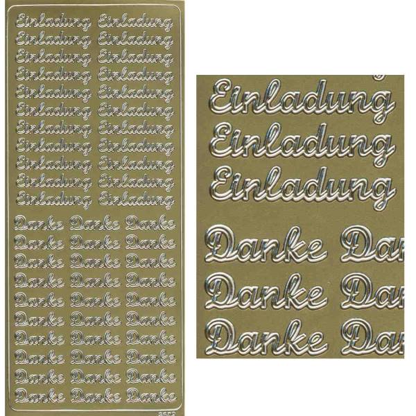3609g Sticker Einladung und Danke gold