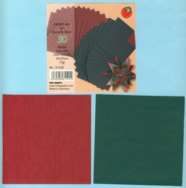 1625758_Bascetta-Sterne-Papier-DUO-rot-grün-10x10cm-30-Blatt-70g