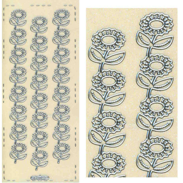 pu559s Sticker Blumenborte 3 silber irisierend