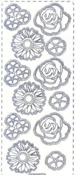 pu363s Sticker Blumen 6 silber transparent