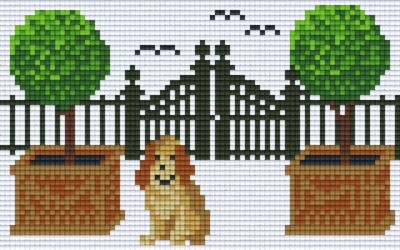 802026 Pixelhobby Klassik Set Hund vor Gartenzaun