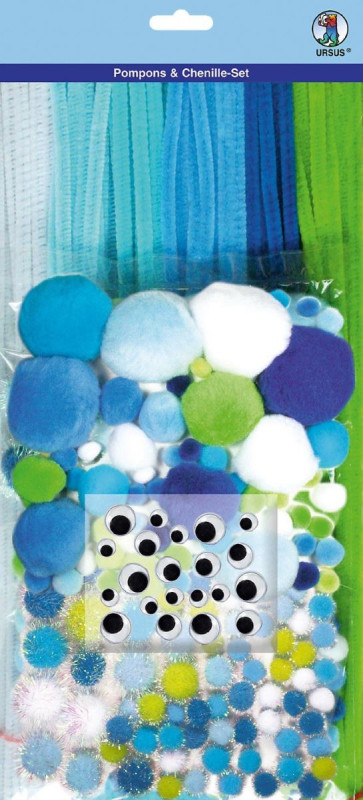 39520004 Pompons und Chenilledraht Set Blau Mix