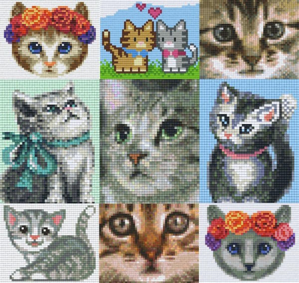 Pixelhobby Katzen Set mit einer Basisplatte
